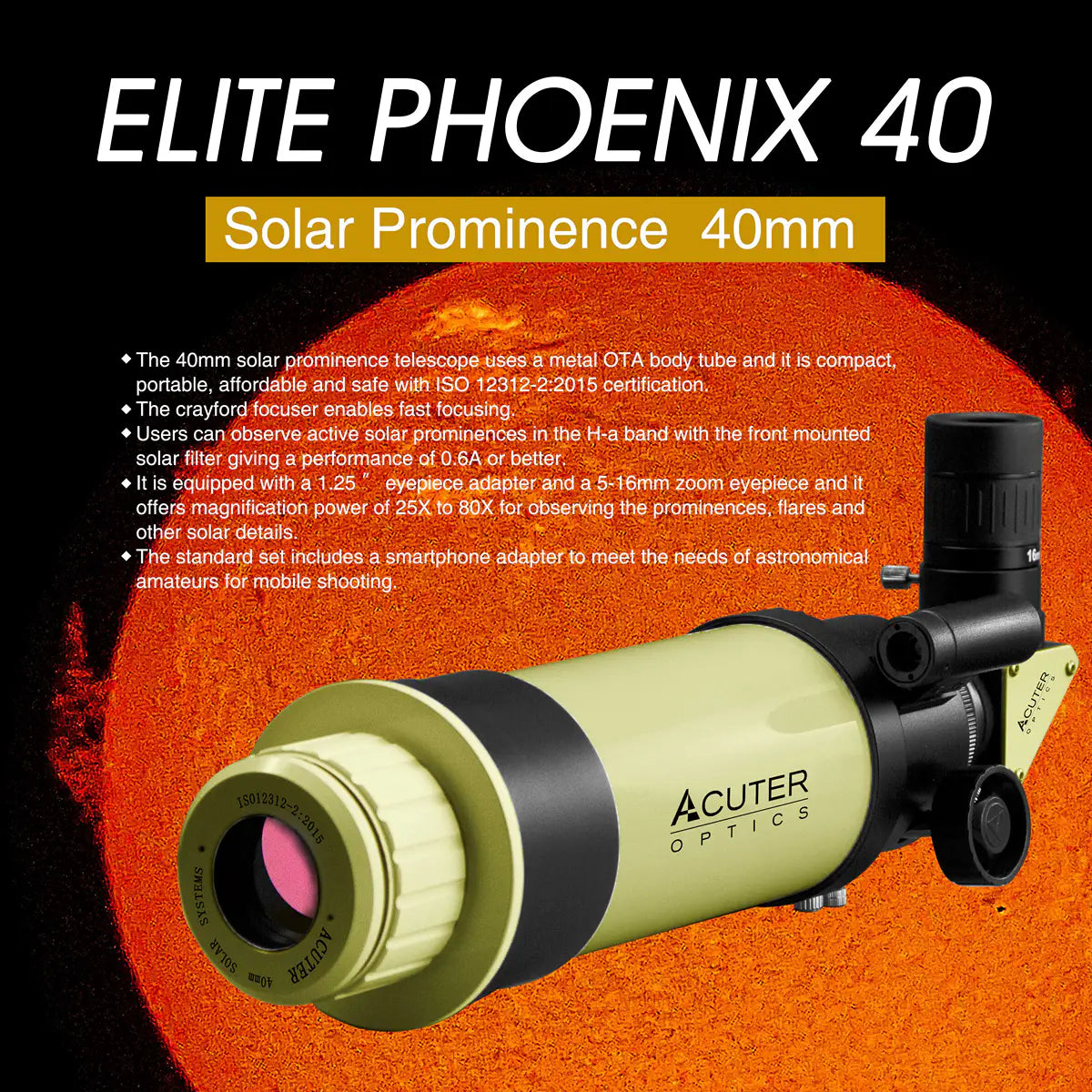 Acuter Elite Phoenix 40 H-alpha Solar Telescope