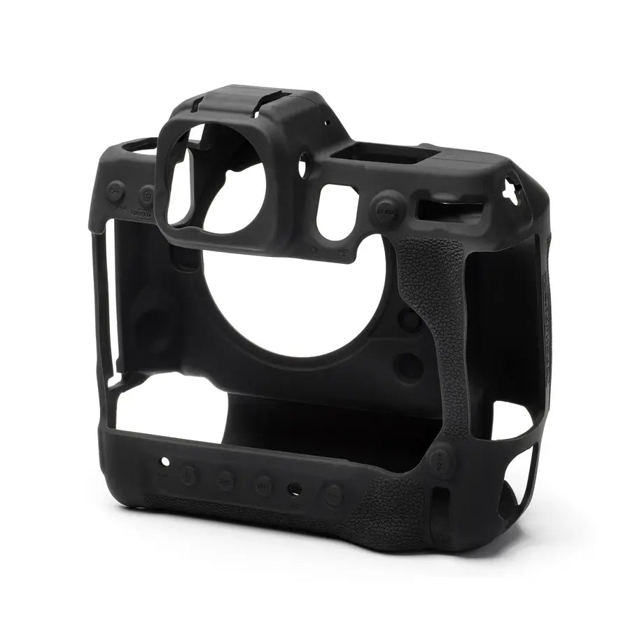 Black protective camera cage on a white background
