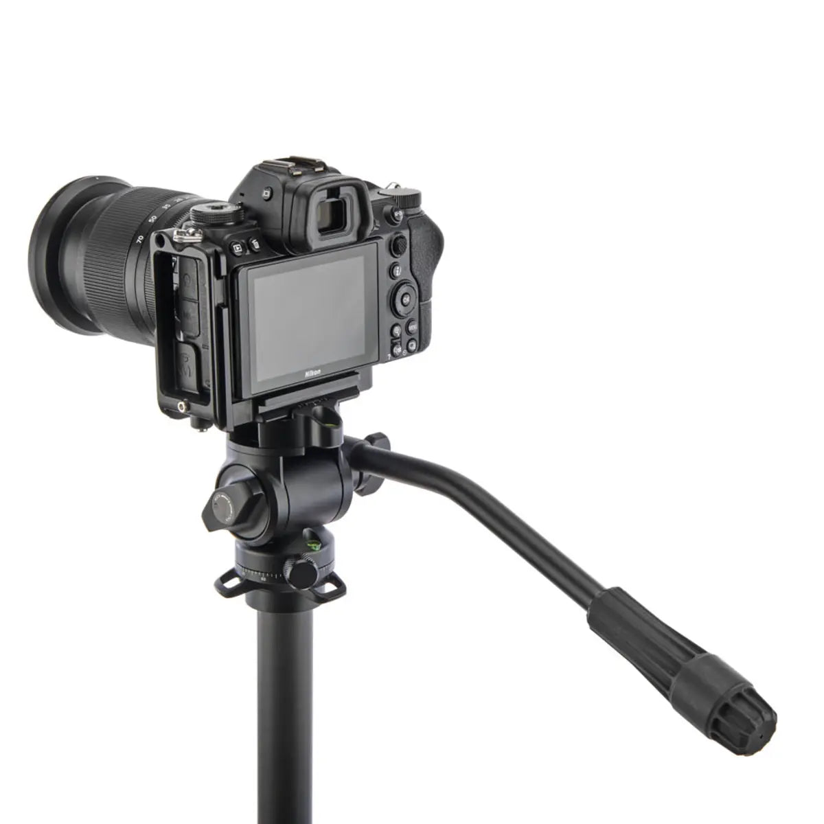 Camera on a tripod with a white background
