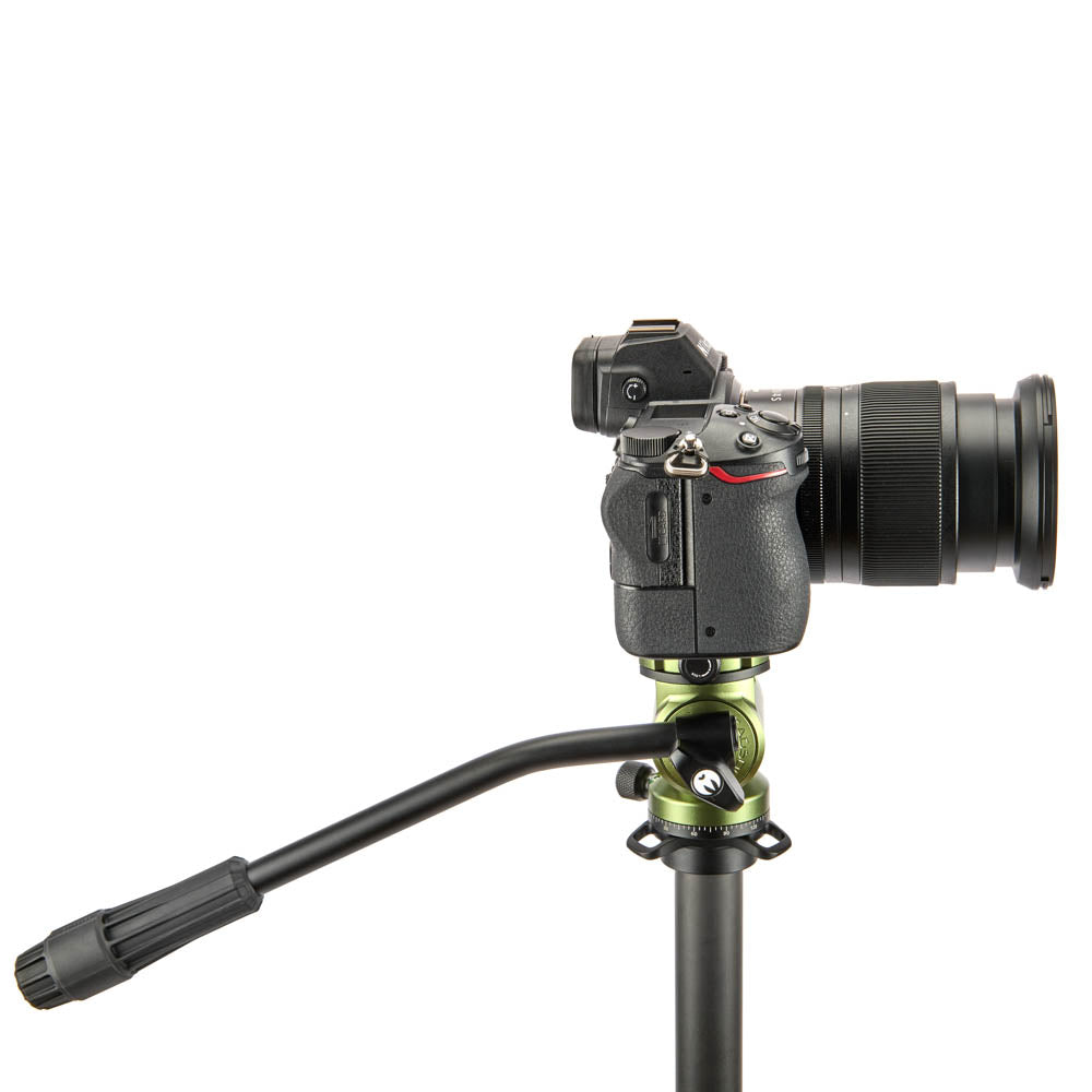Camera on a tripod with a white background