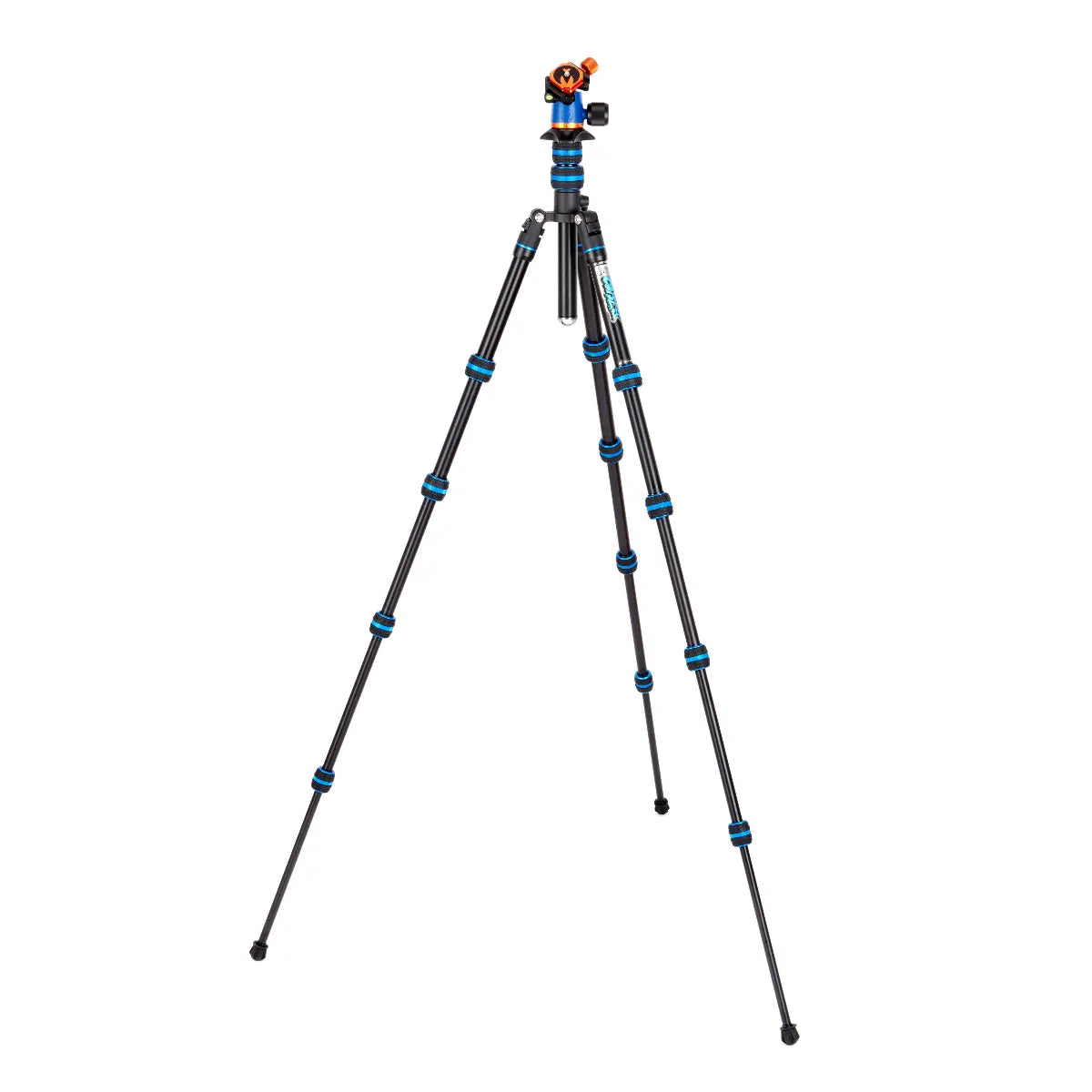 Camera tripod with head on a white background