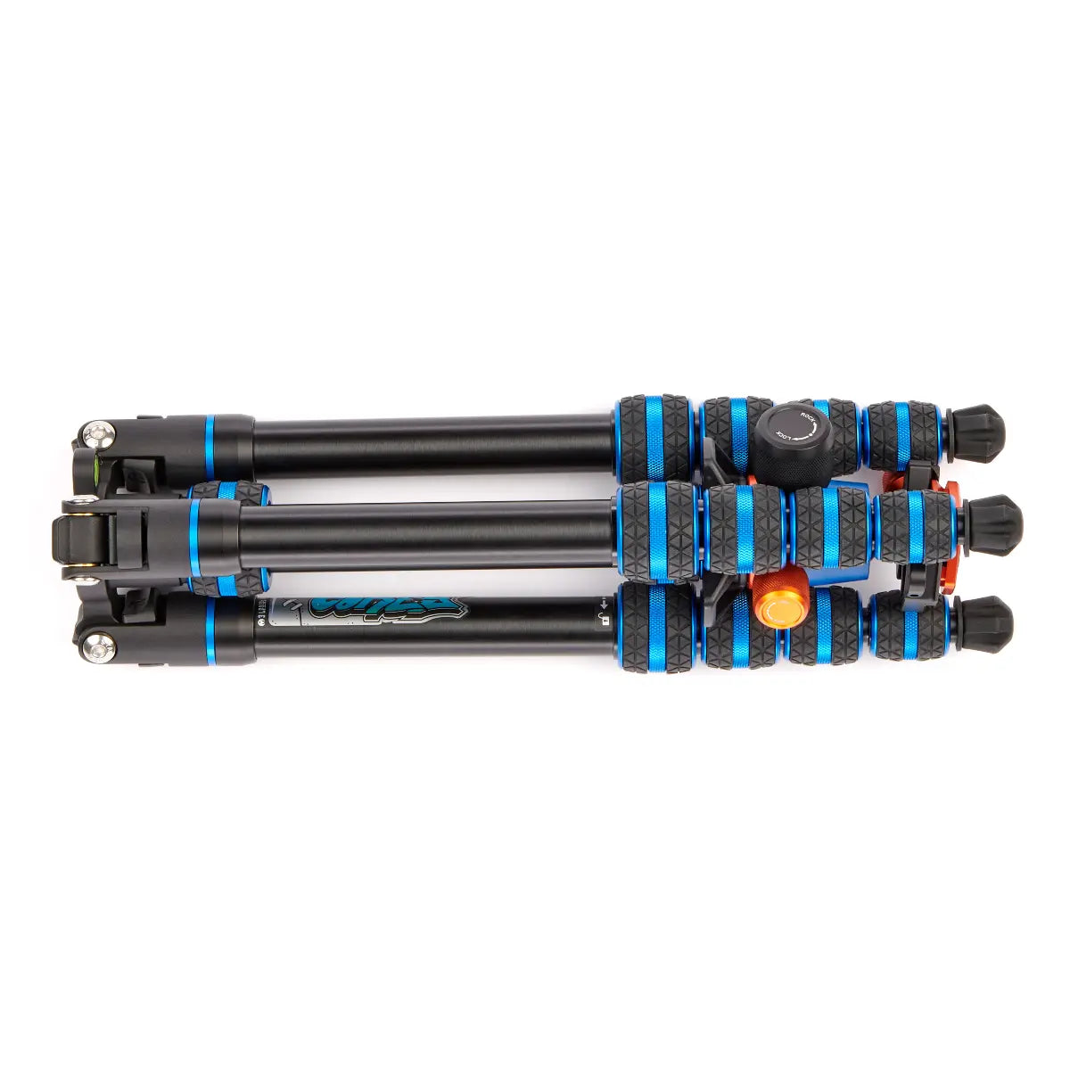 Black and blue tripod on a white background