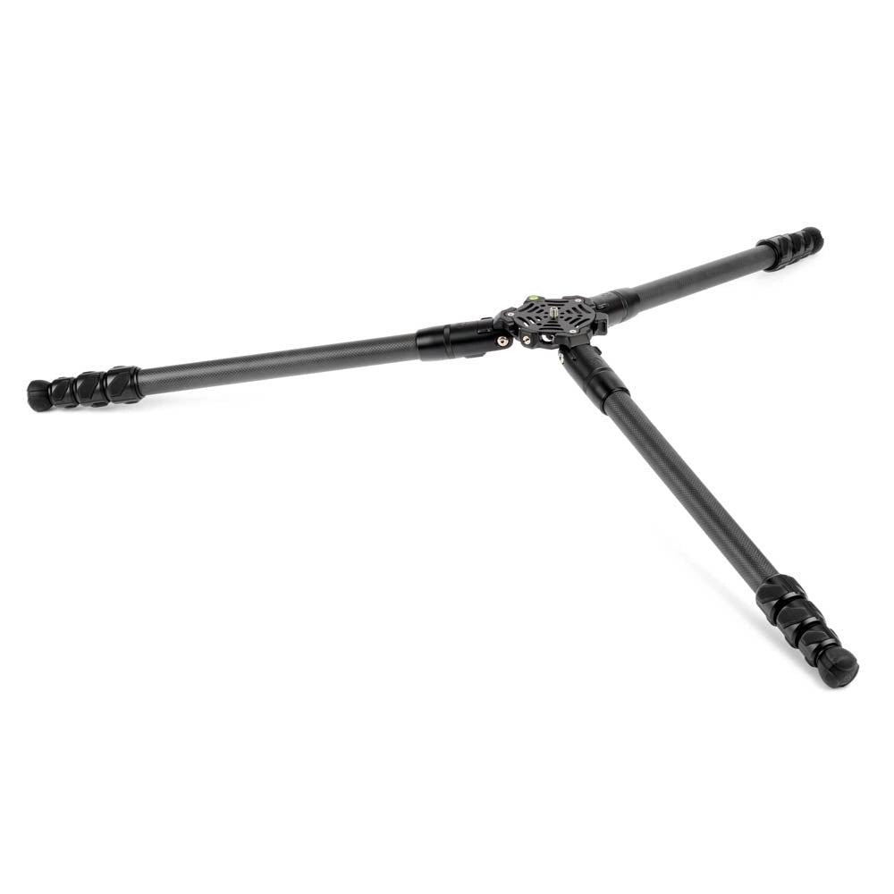 A black metal tripod leg assembly with three extendable tubes and a central locking mechanism, shown on a plain white background.