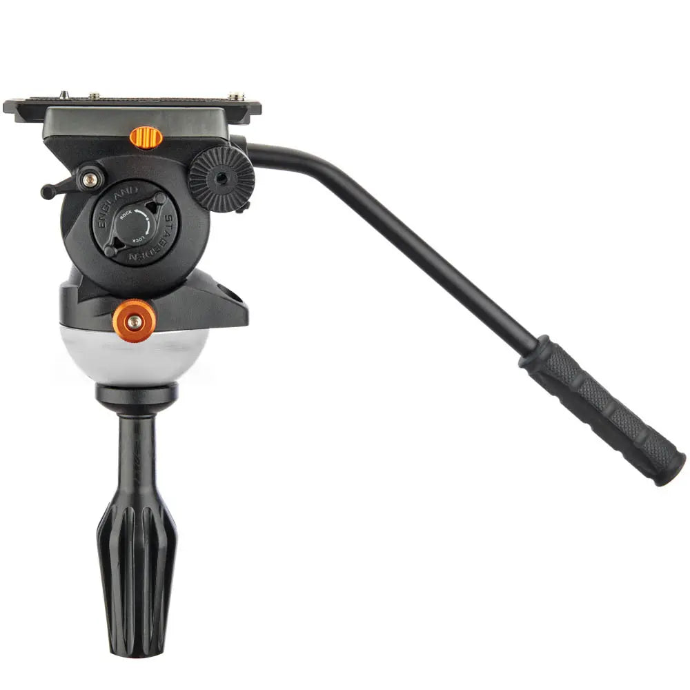 Camera fluid head with adjustable handle on a white background