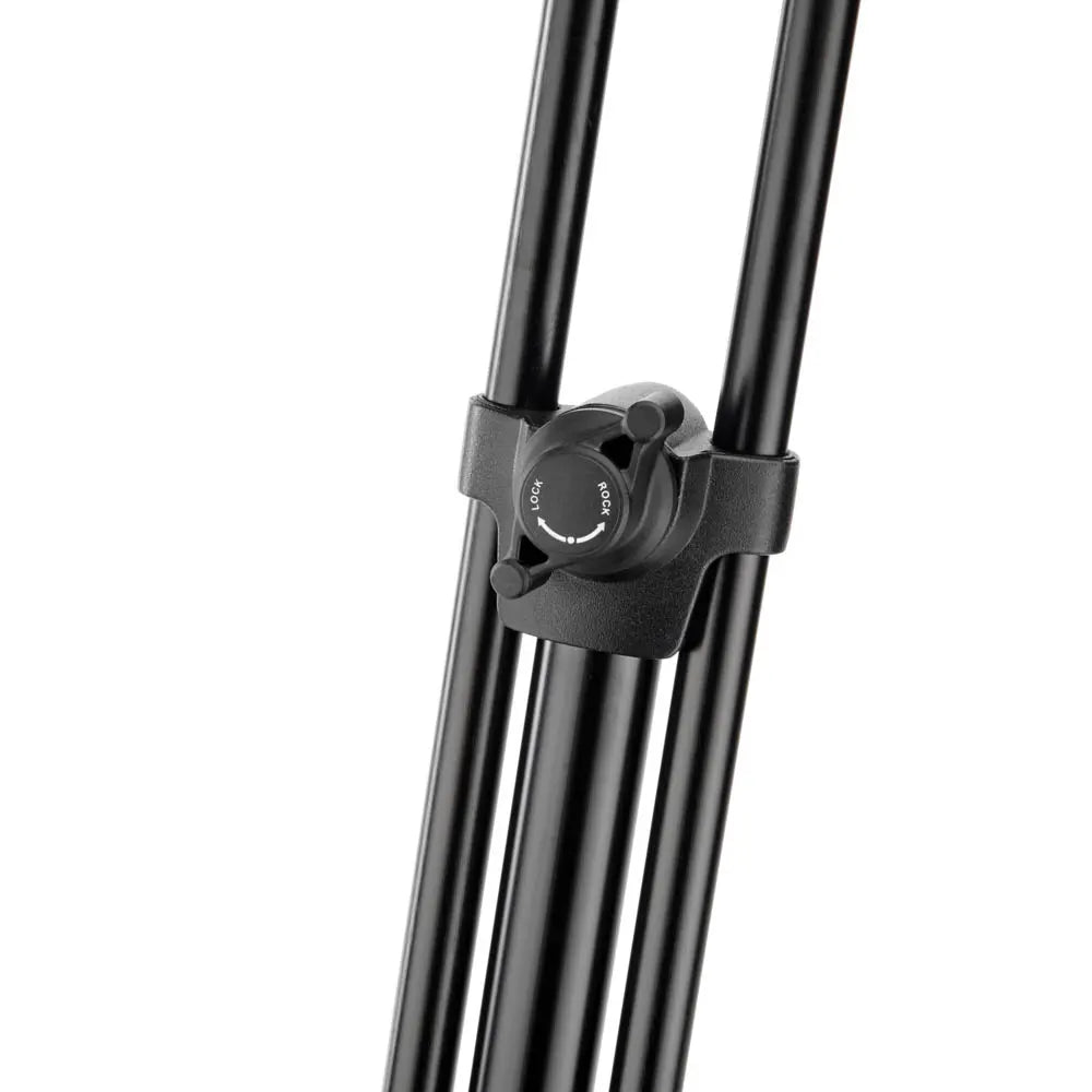 Close-up of a black bicycle seat post with a clamp on a white background