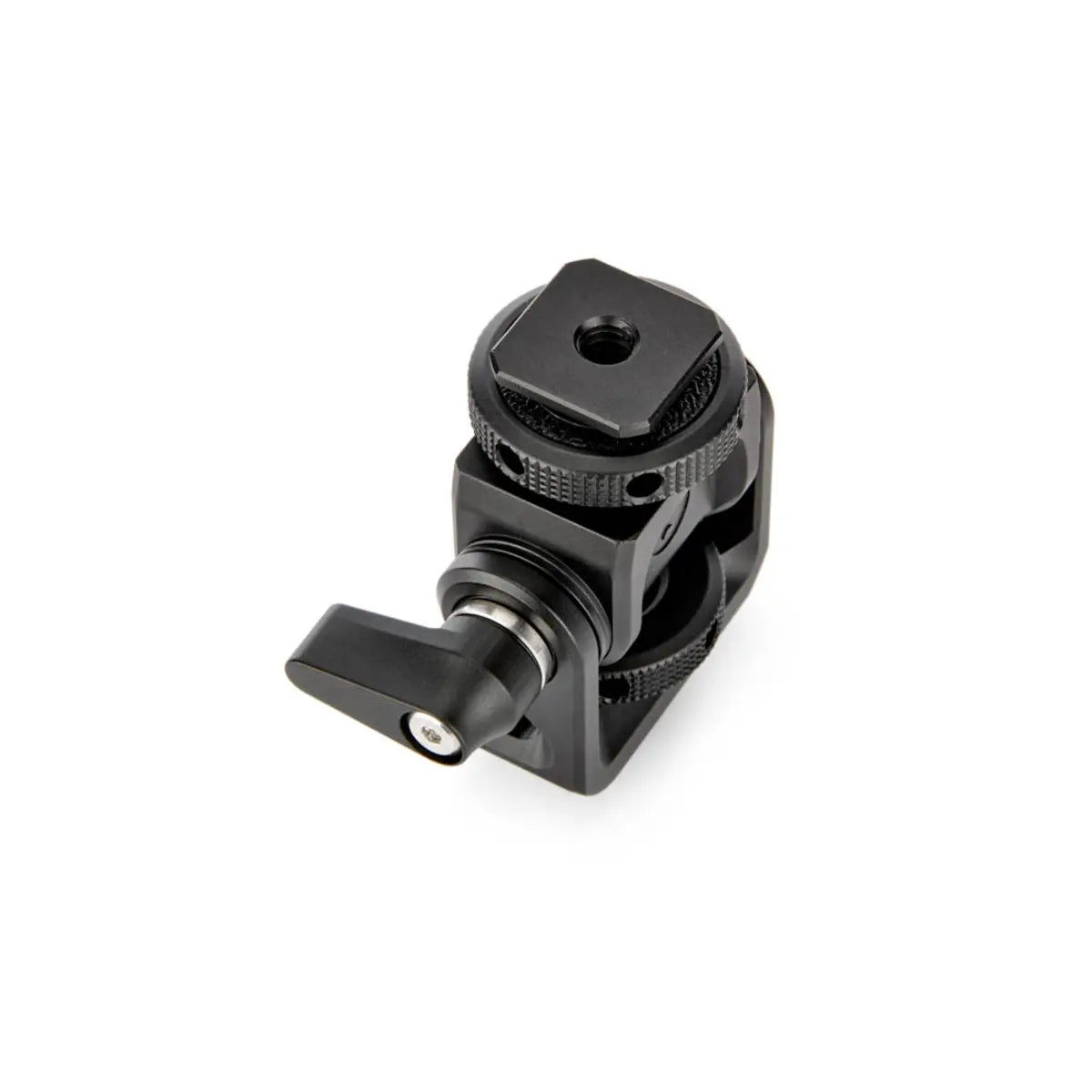 Black camera lens mount on a white background