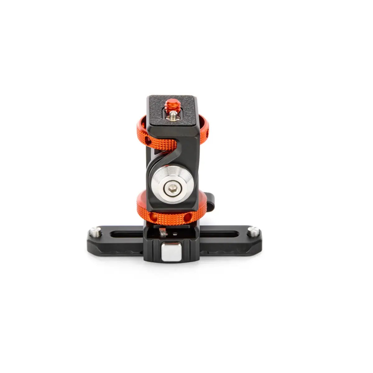 Camera accessory with black and orange design on a white background
