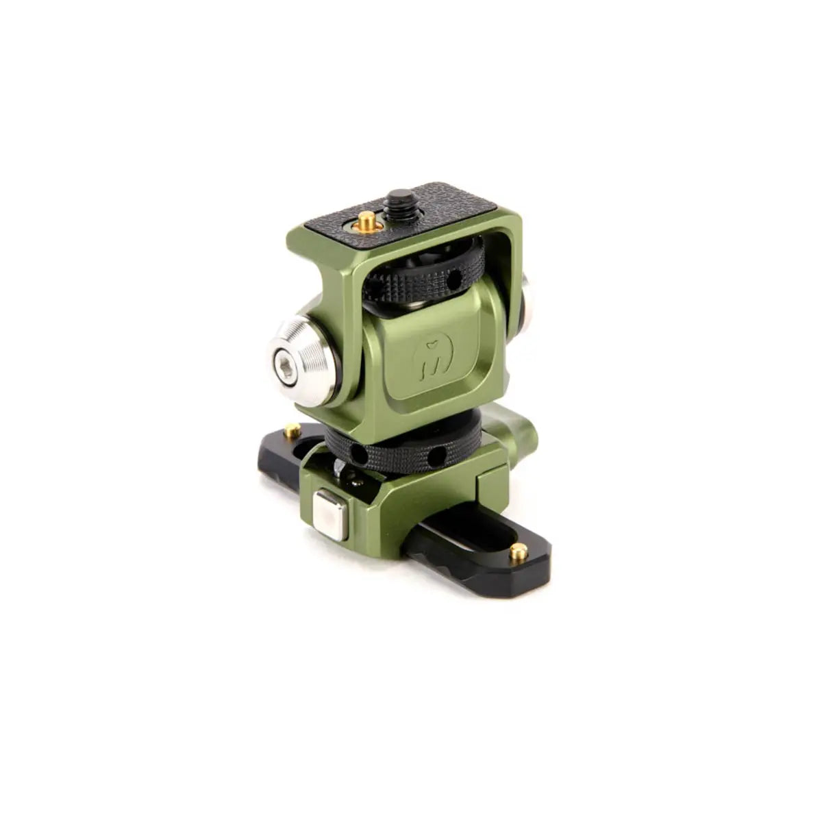 Green camera mount on a white background