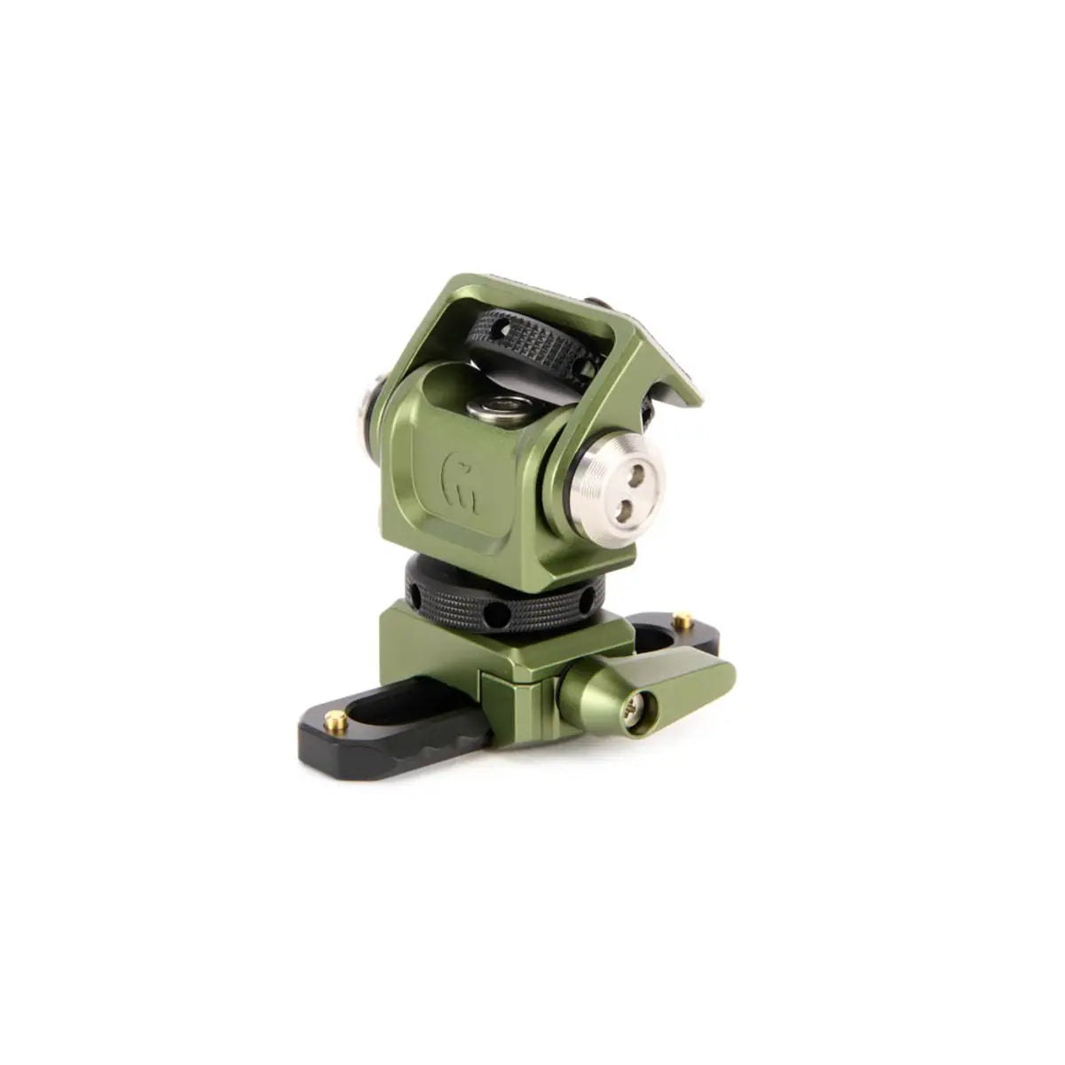 Green camera lens mount on a white background