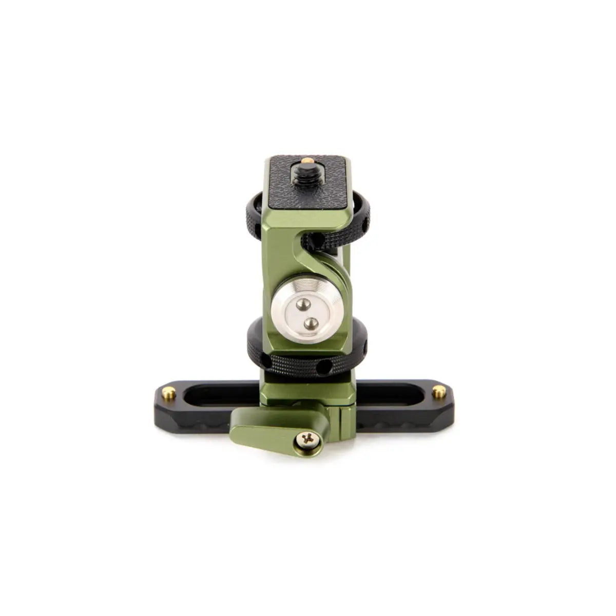 Green camera mount on a white background