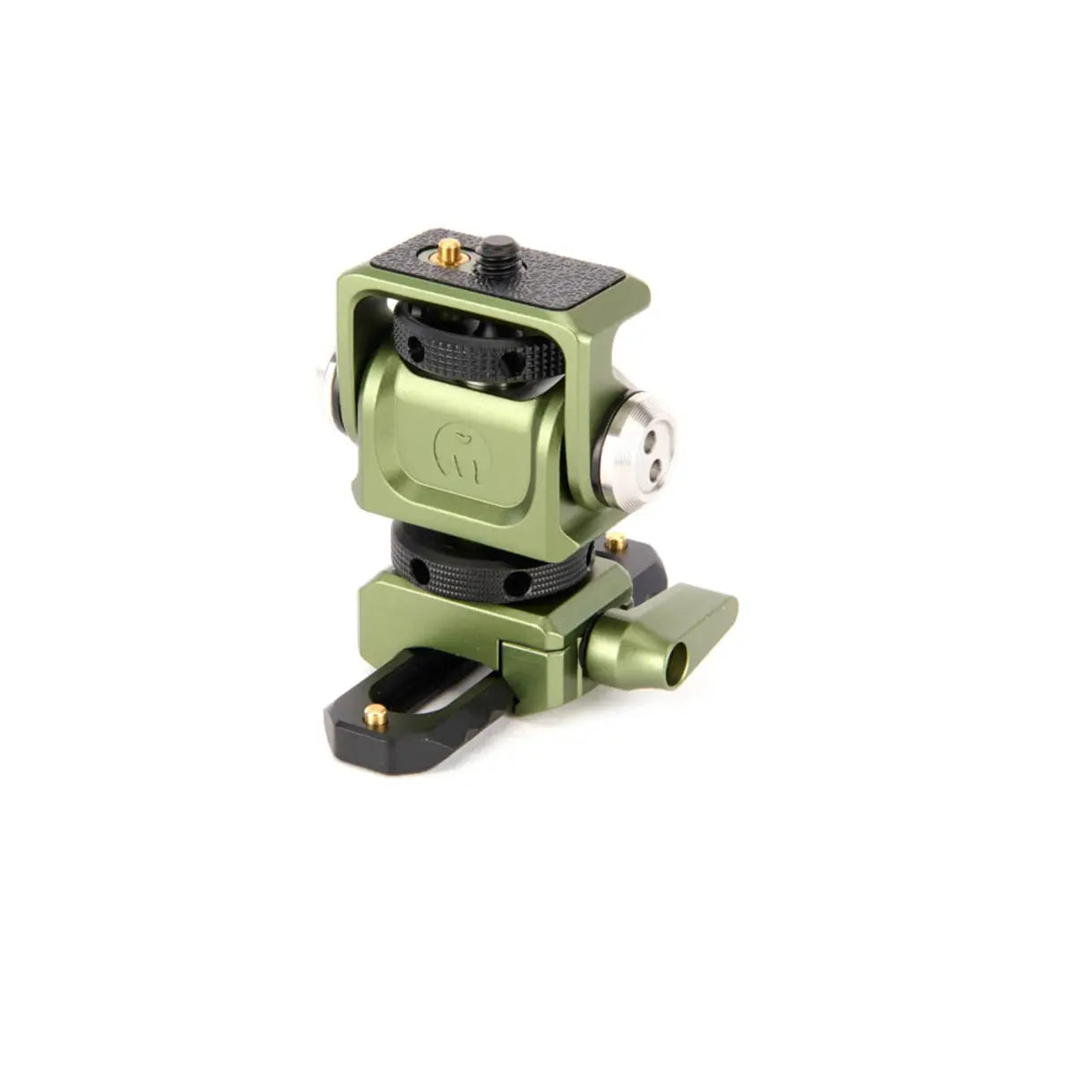 Green camera mount on a white background