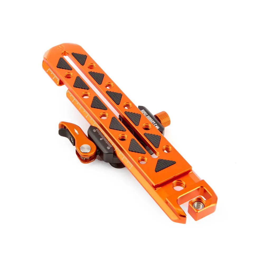 Orange metal tool with black accents on a white background