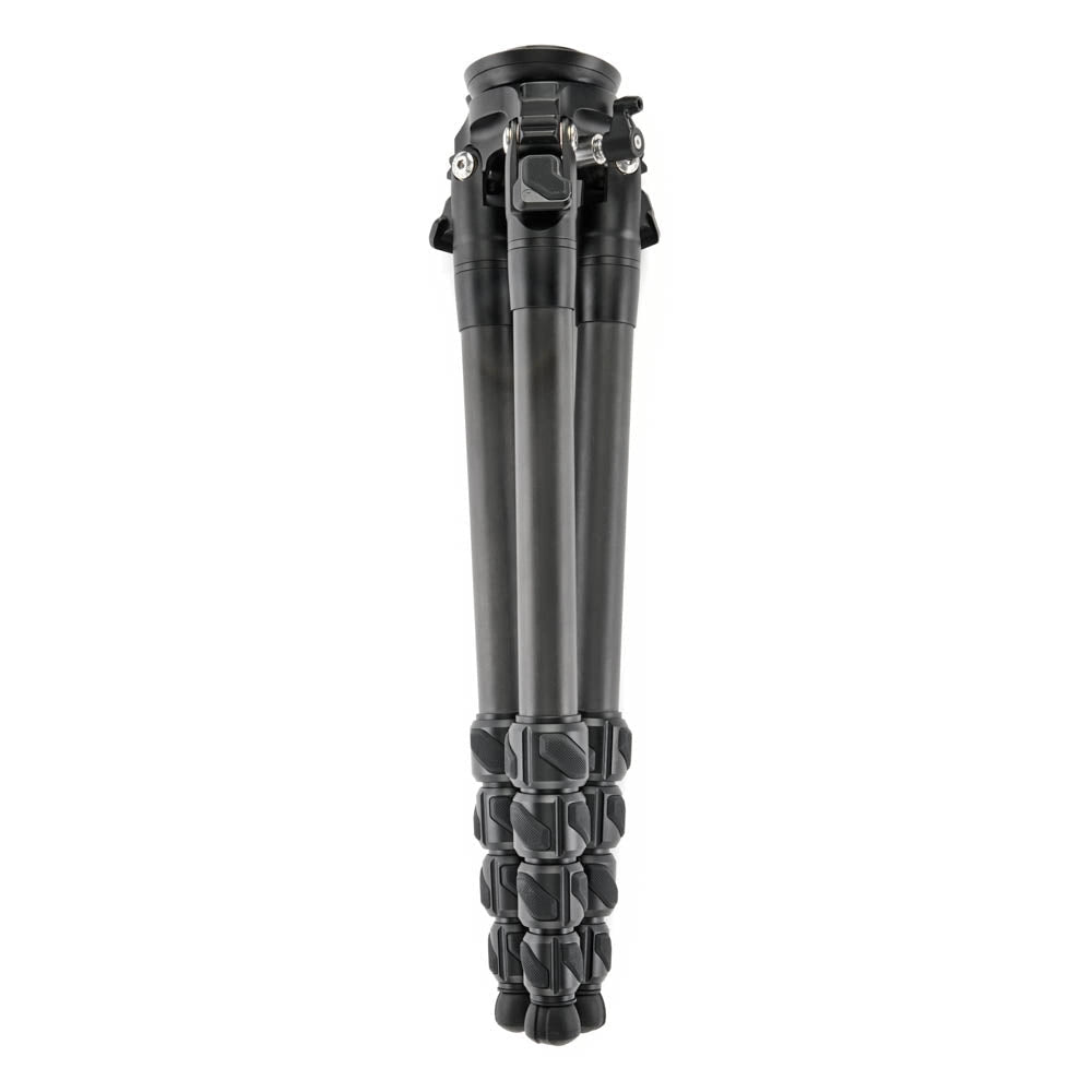 A black flexible tripod shown folded vertically against a solid white background.