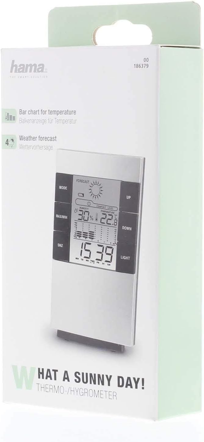 Hama 186379 TH-200 Weather Station (Silver, Indoor Hygrometer, Indoor Thermometer, Battery, AAA)