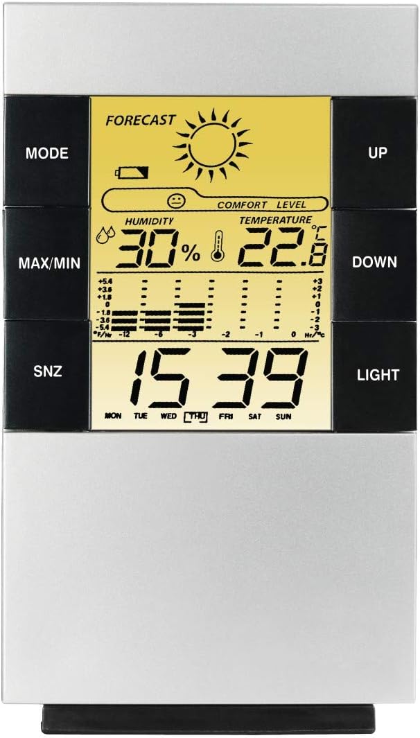 Hama 186379 TH-200 Weather Station (Silver, Indoor Hygrometer, Indoor Thermometer, Battery, AAA)