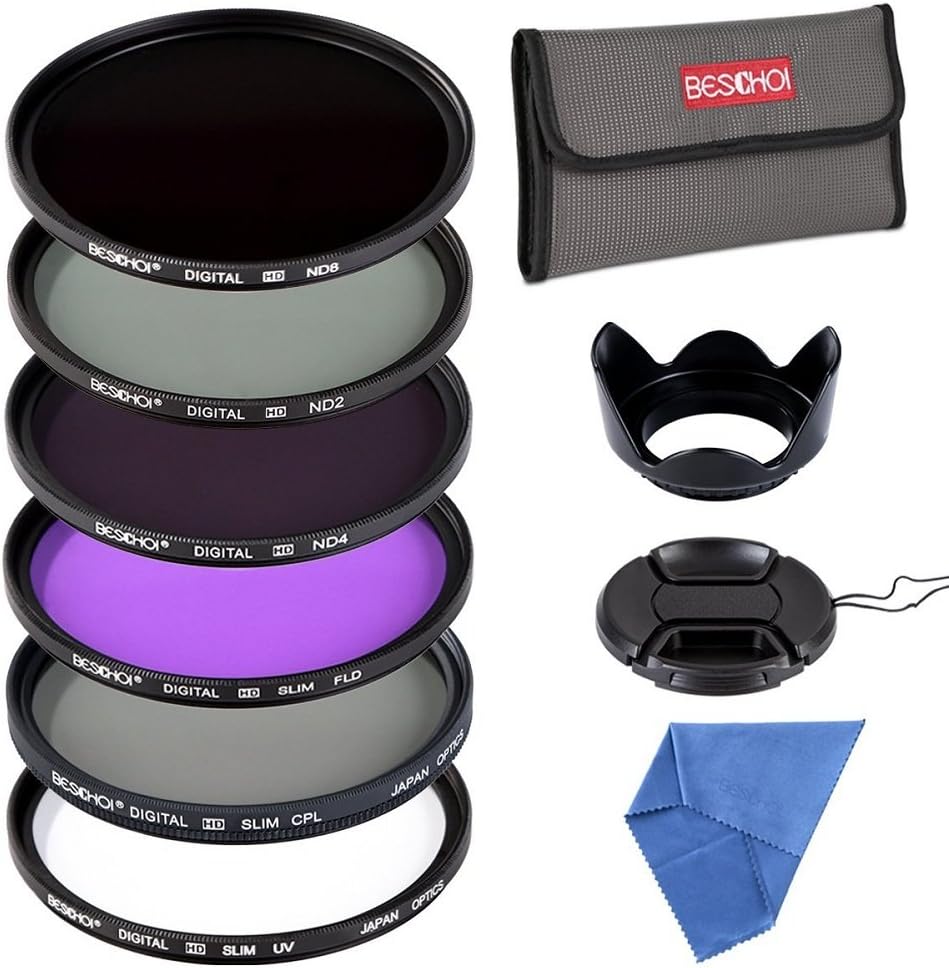 Beschoi 58mm Filter, Slim 58mm UV Filter + Polarizing Filter Slim + Neutral Density Filter Set + Slim FLD Lens Filter Kit