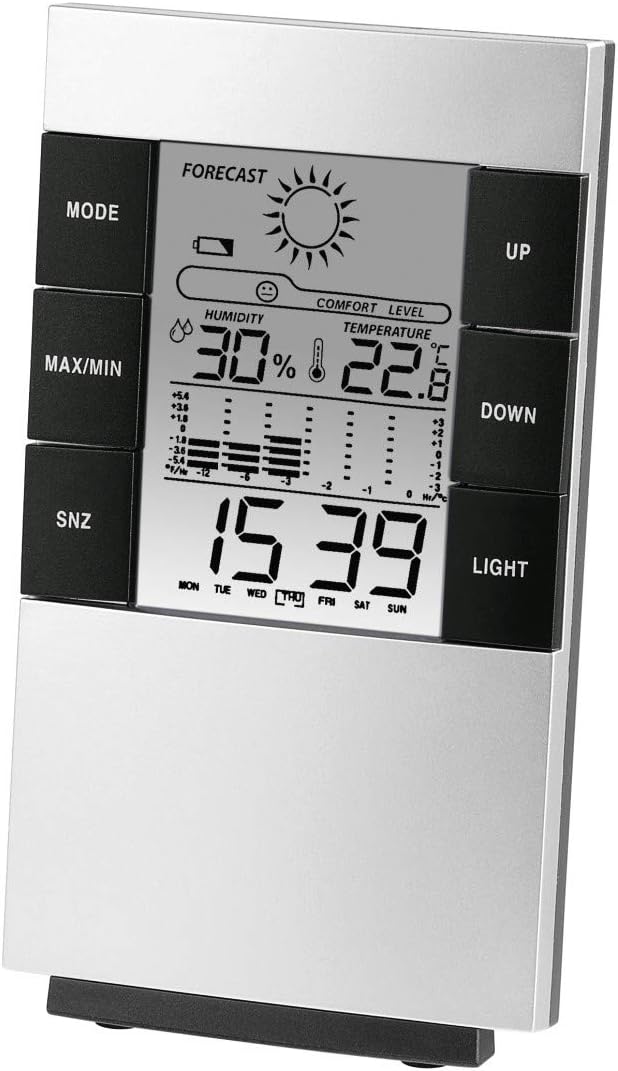 Hama 186379 TH-200 Weather Station (Silver, Indoor Hygrometer, Indoor Thermometer, Battery, AAA)