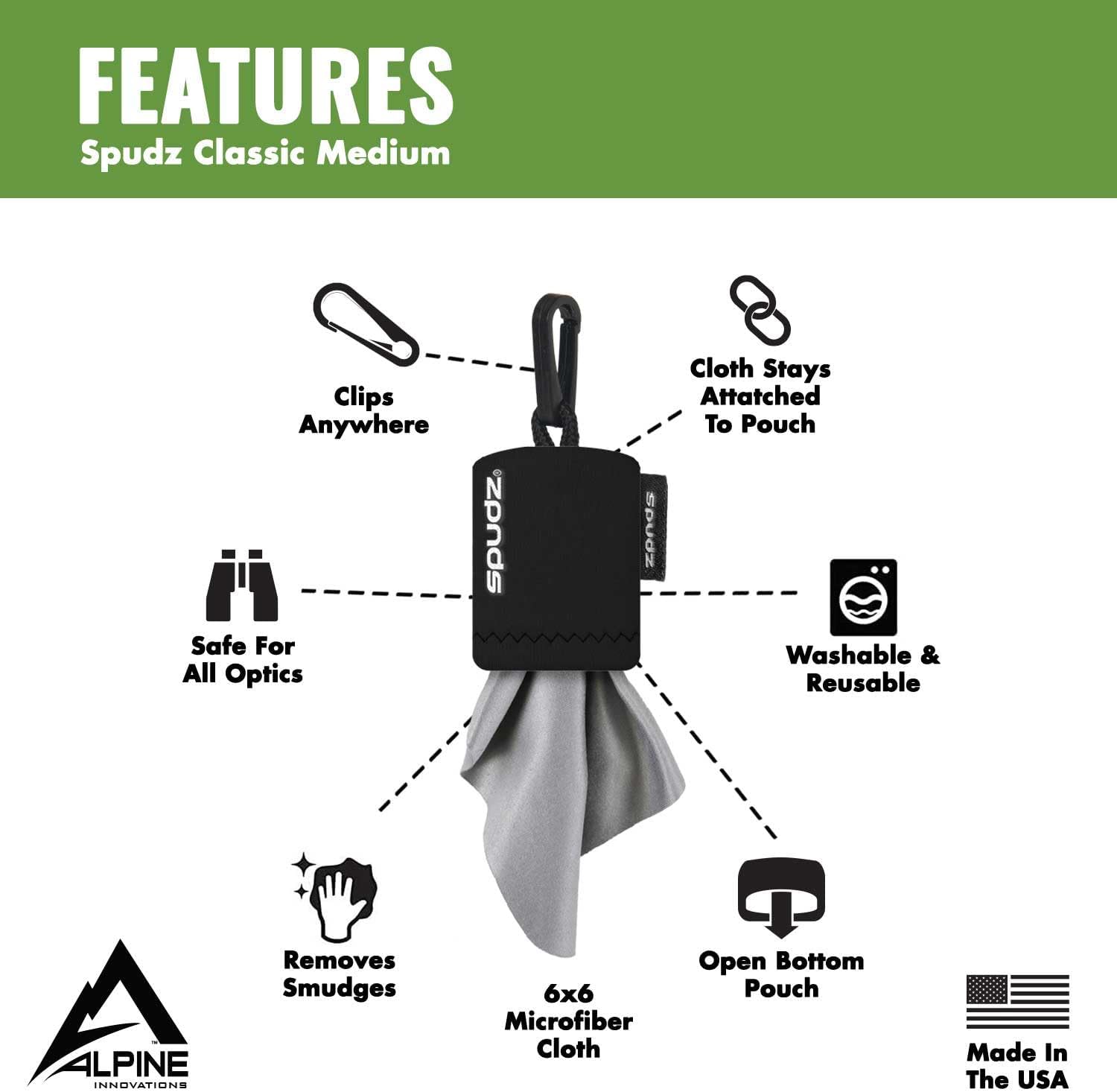 Spudz 10x10 Classic Lens Cloth In Pouch - Gray Chevron