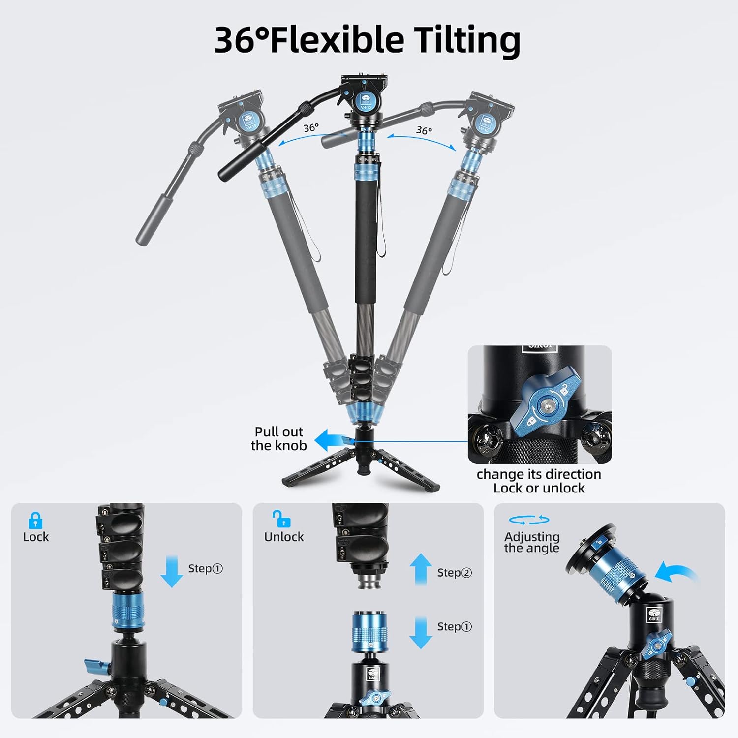 SIRUI P-424FL Carbon Fibre Monopod with VH-10 Fluid Video Head
