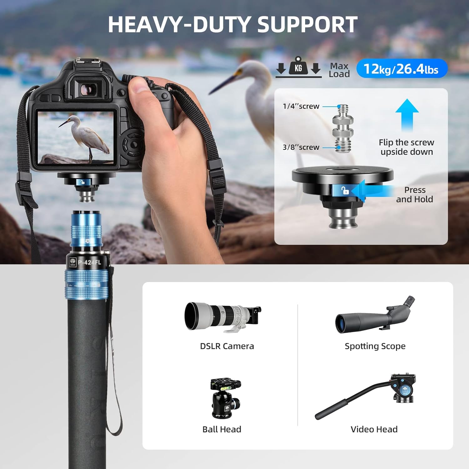 SIRUI P-424FL 78.5" Carbon Fiber Camera Monopod with VH-10 Fluid Video Head