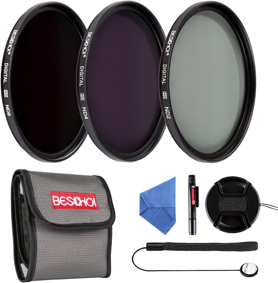Beschoi 77MM Neutral Density ND Filter Set (ND2 ND4 ND8), Camera Lens Accessory Kit