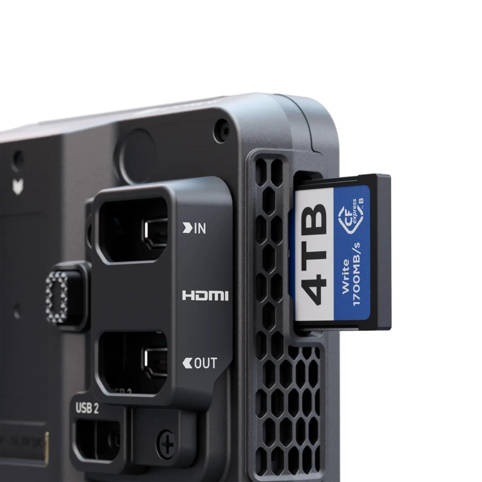 Electronic device with HDMI, USB, and microSD card slot on a white background