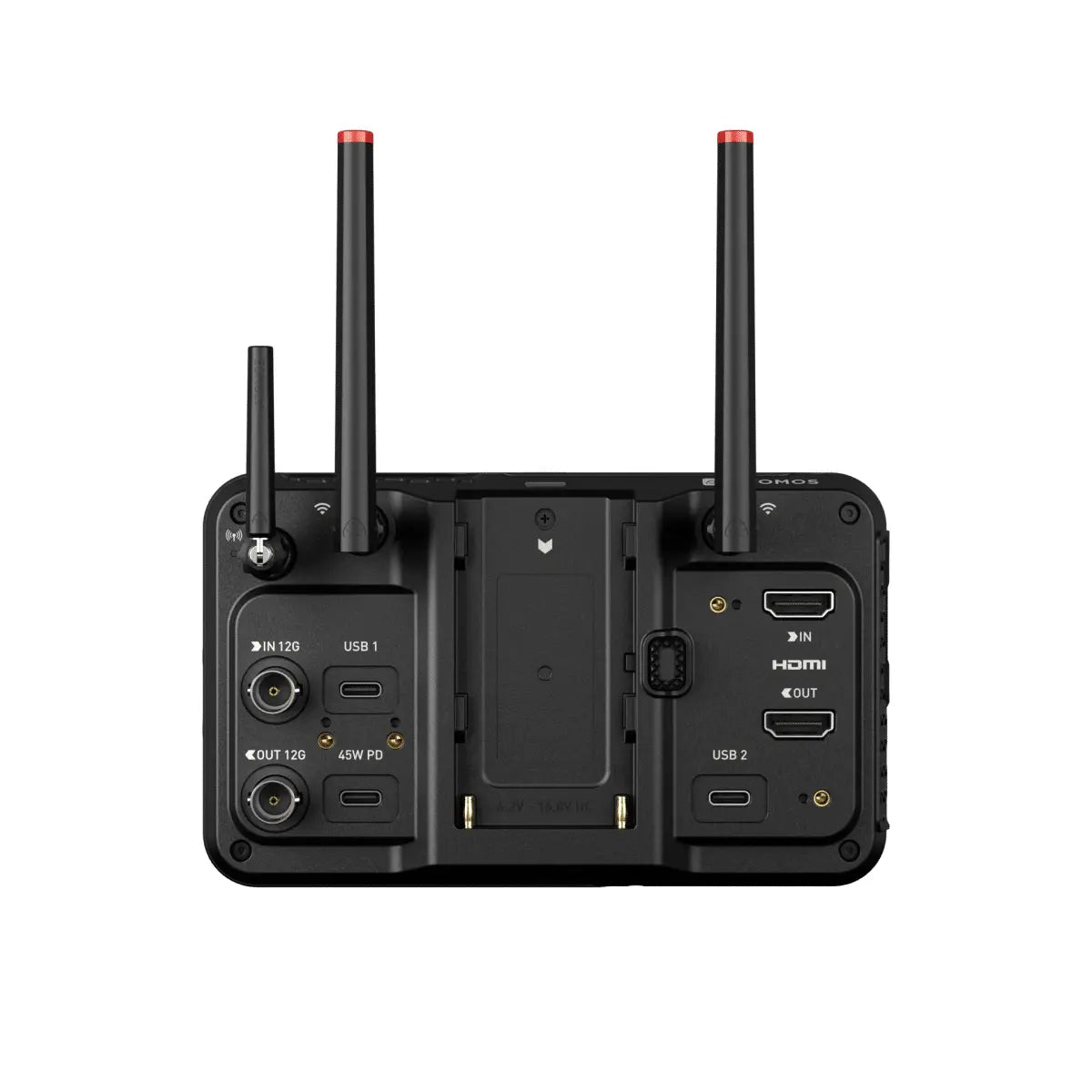 Black electronic device with antennas on a white background