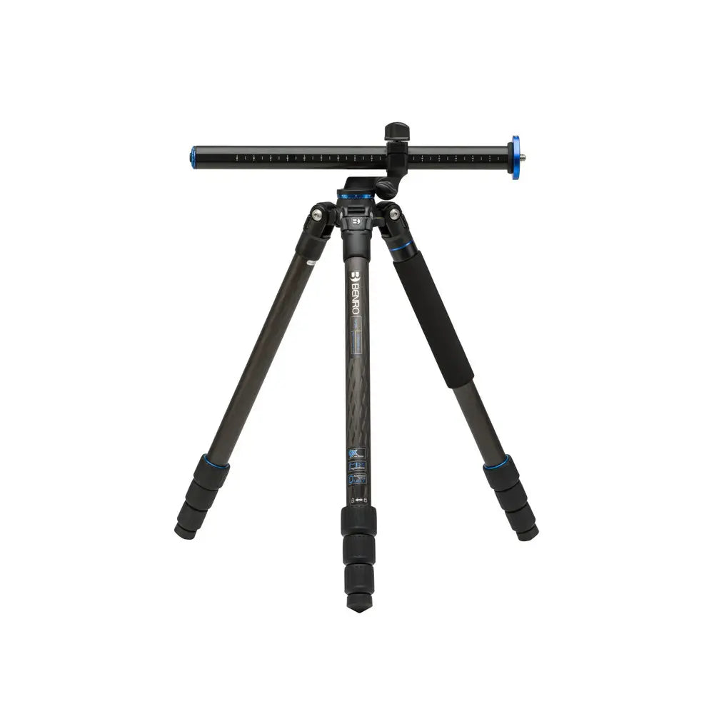 Benro GoPlus Traveller series FGP28C Tripod - Carbon Fiber side angle with centre column in horizontal position