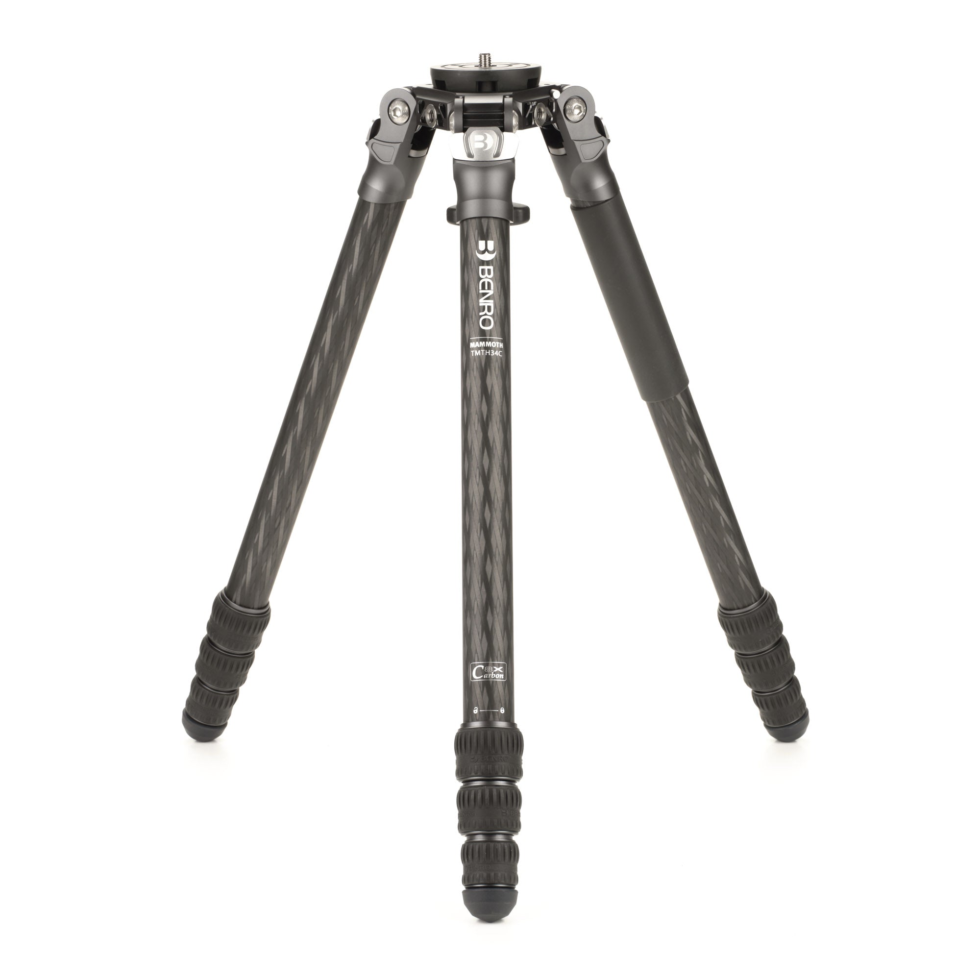 Benro Mammoth TMTH34C - Carbon Fiber Tripod with ergonomic rubber twist lock, three-stop adjustable leg locks, and interchangeable bowl design.
