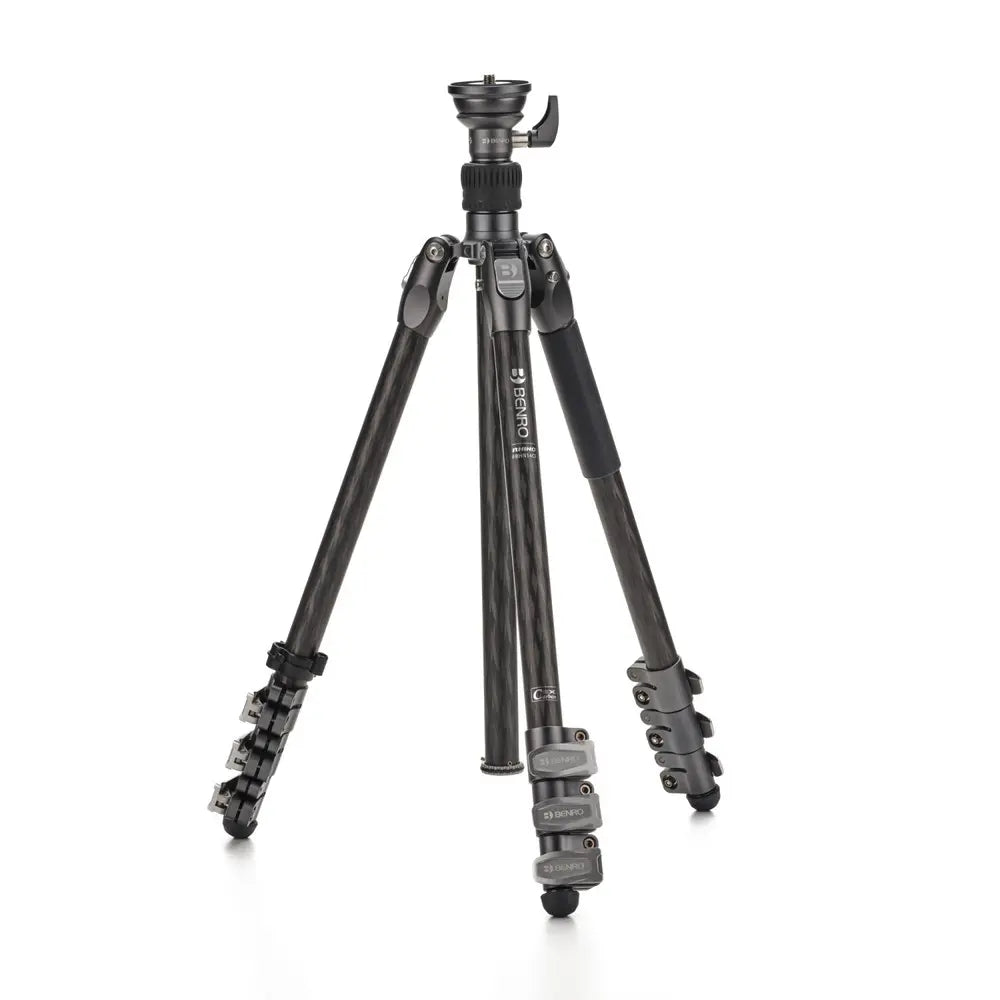 Black tripod with brand name on a white background