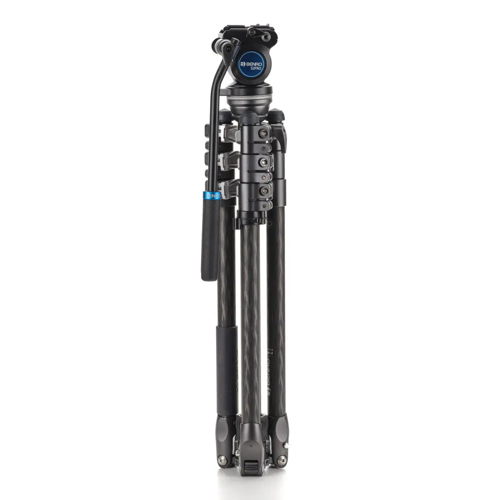 Camera tripod with brand logo on a white background