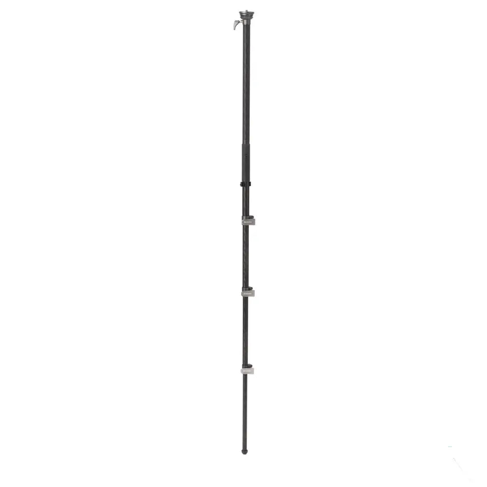 Black metal pole with adjustable sections on a white background