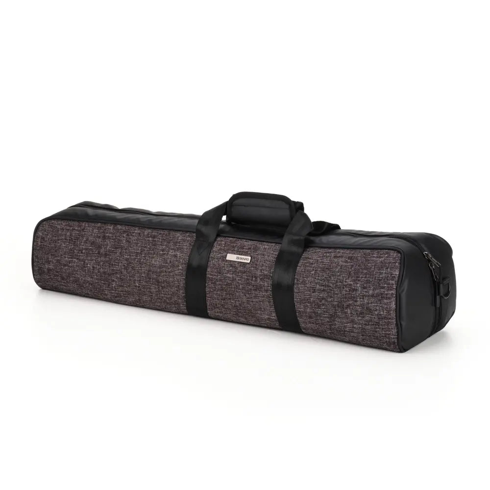 Long black and gray duffel bag on a white background