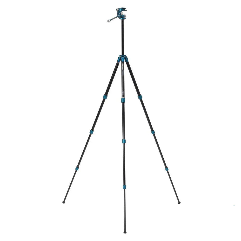 Black and blue tripod on a white background