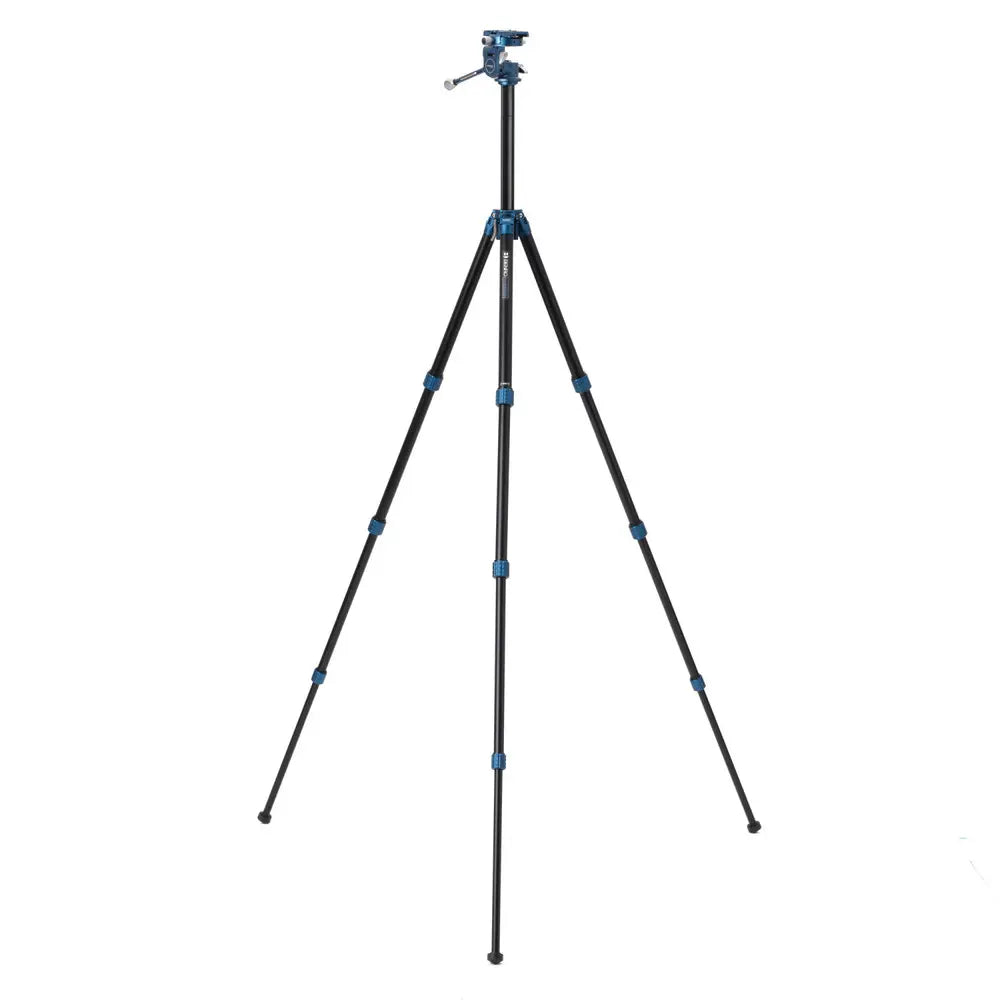 Black and blue tripod on a white background