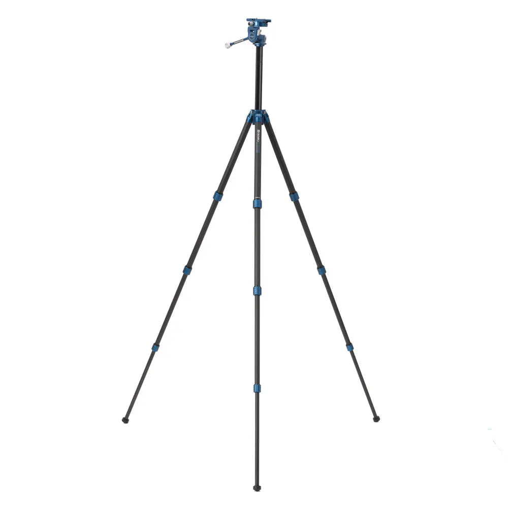 Black and blue tripod on a white background