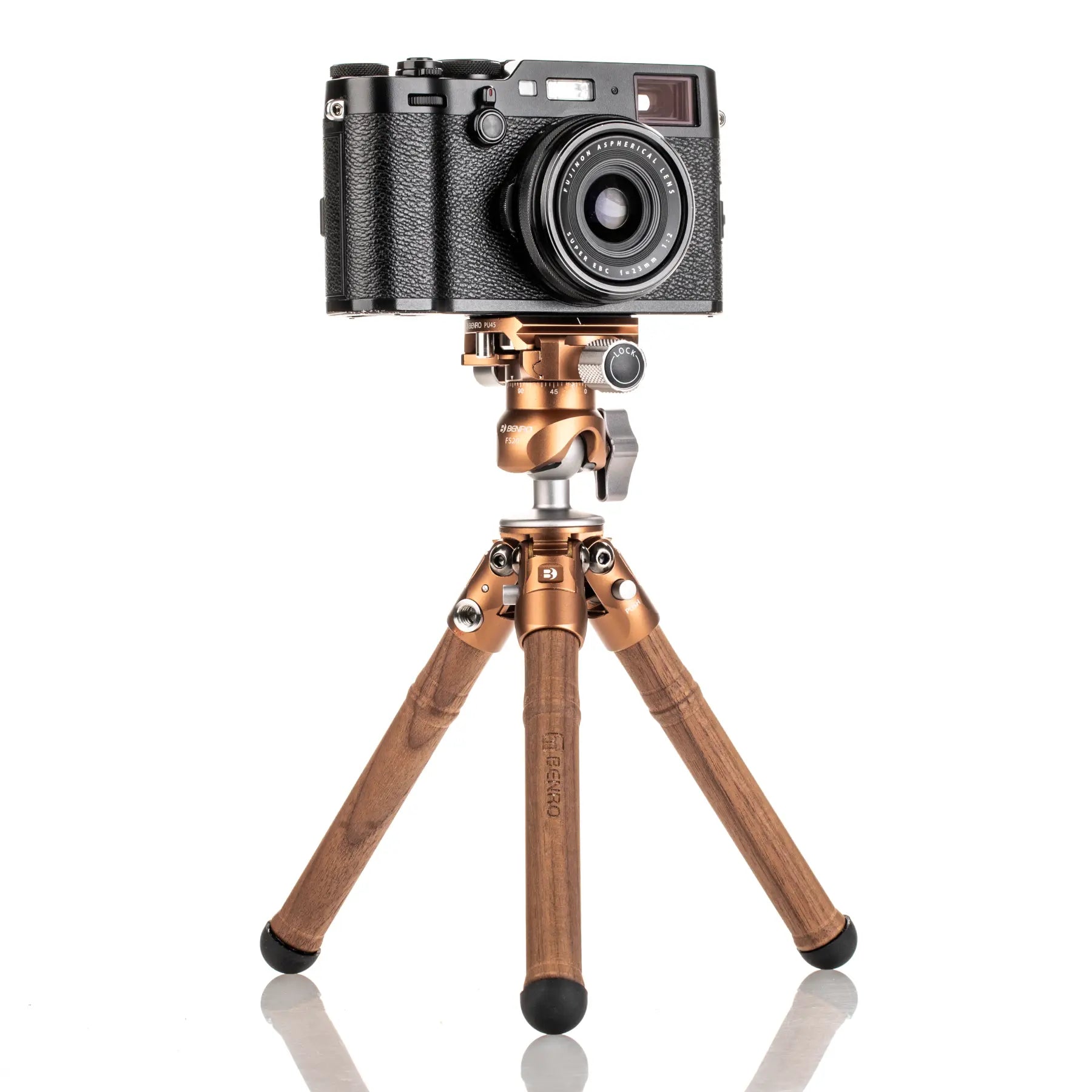 Benro Tablepod Tripod Wooden Edition Kit side angle with camera attached