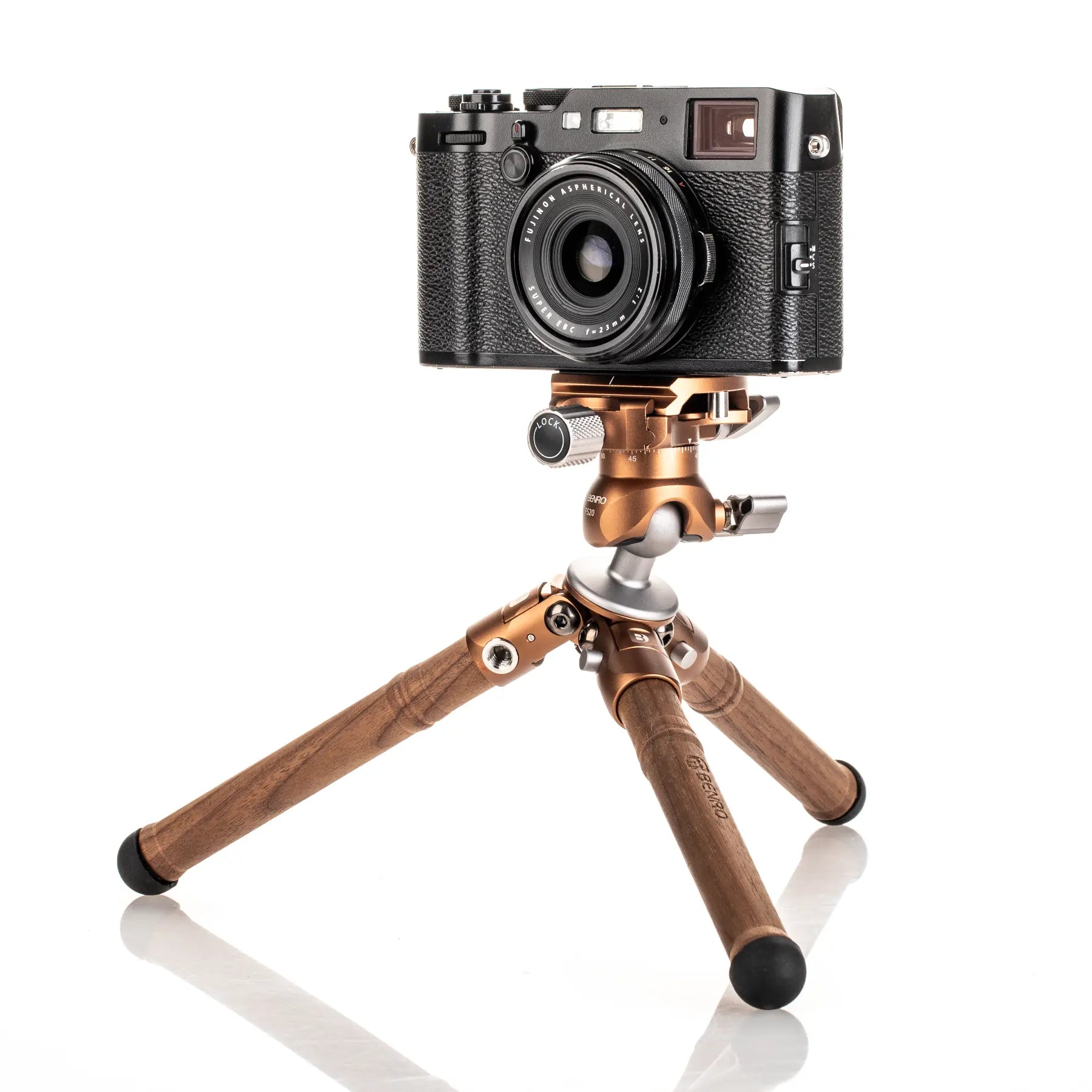 Benro Tablepod Tripod Wooden Edition Kit side angle with legs extended to different lengths