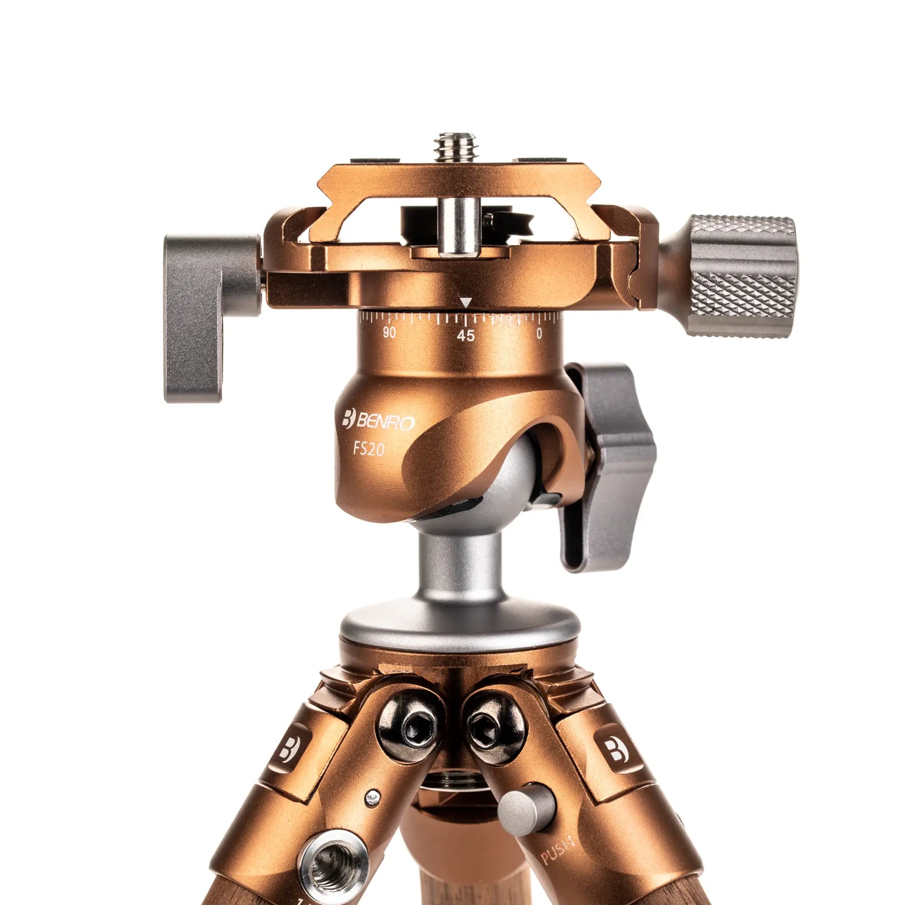 Benro Tablepod Tripod Wooden Edition Kit side angle of ball head