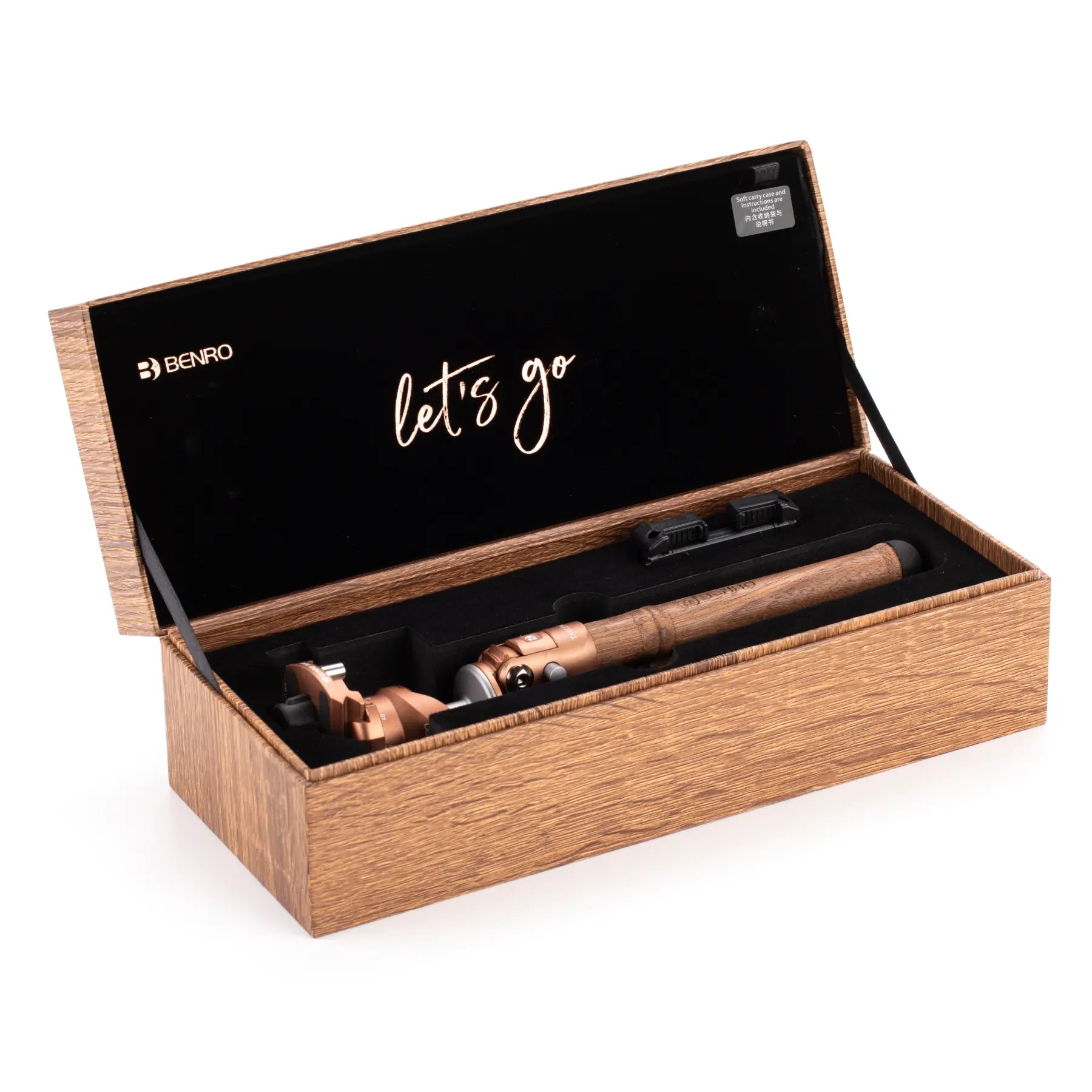 Benro Tablepod Tripod Wooden Edition Kit side angle of box with lid open