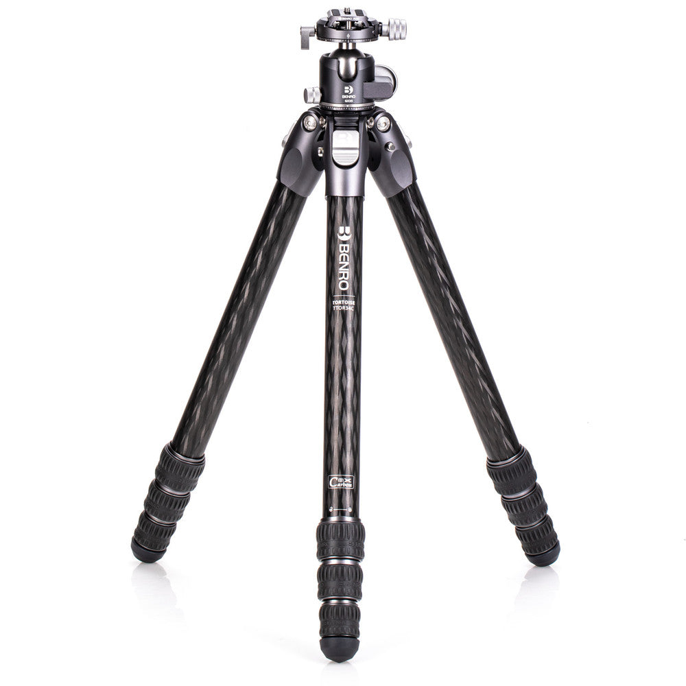 Benro Tortoise 34C Carbon Fiber Tripod with GX35 Ballhead Kit, featuring a carbon fiber leg design with twist locks and a silver ballhead.