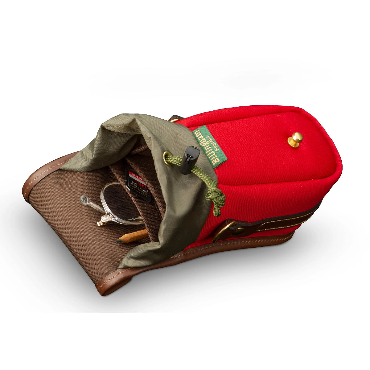 Billingham Ten-16 Burgundy/Chocolate top angle of inside