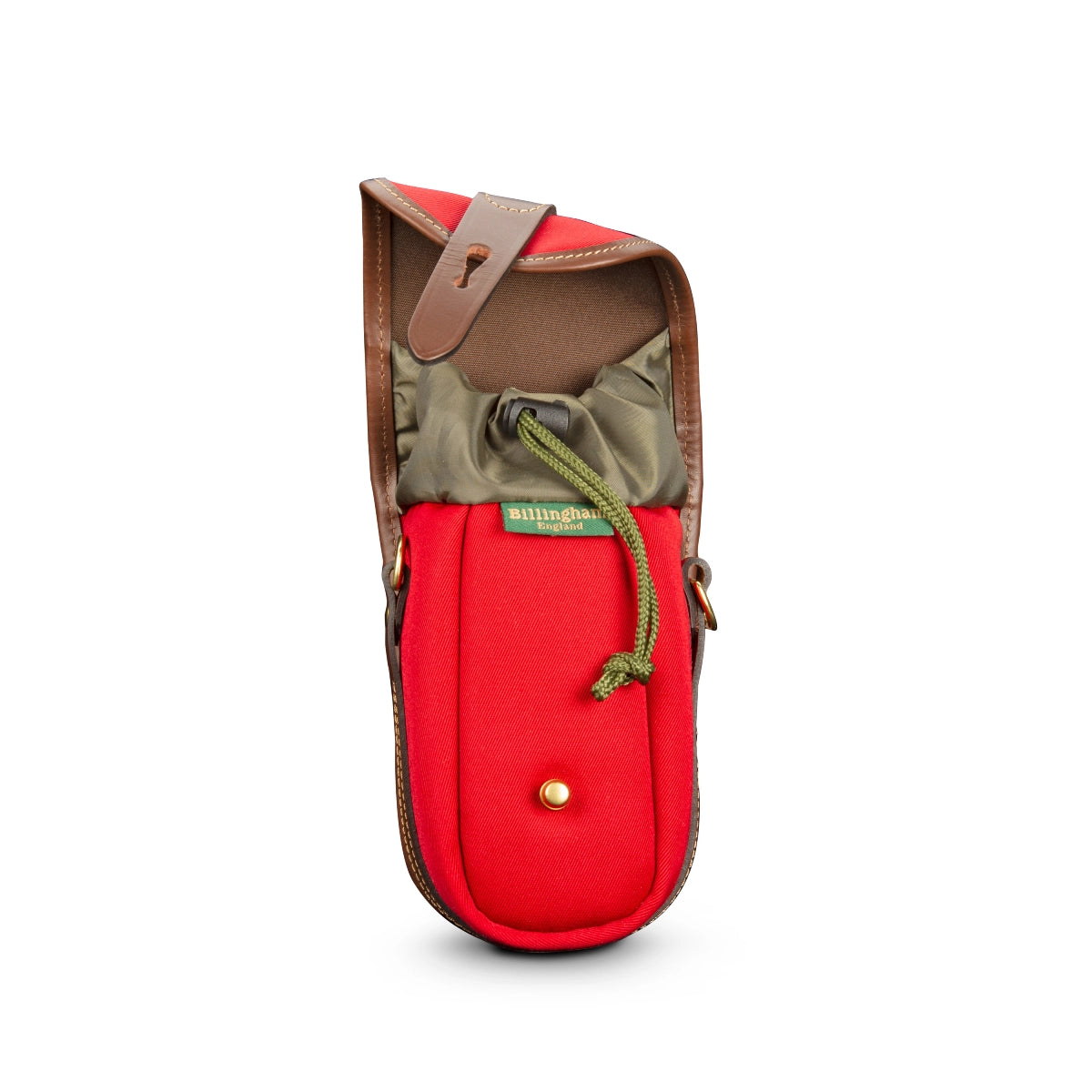 Billingham Ten-16 Burgundy/Chocolate front angle with lid open