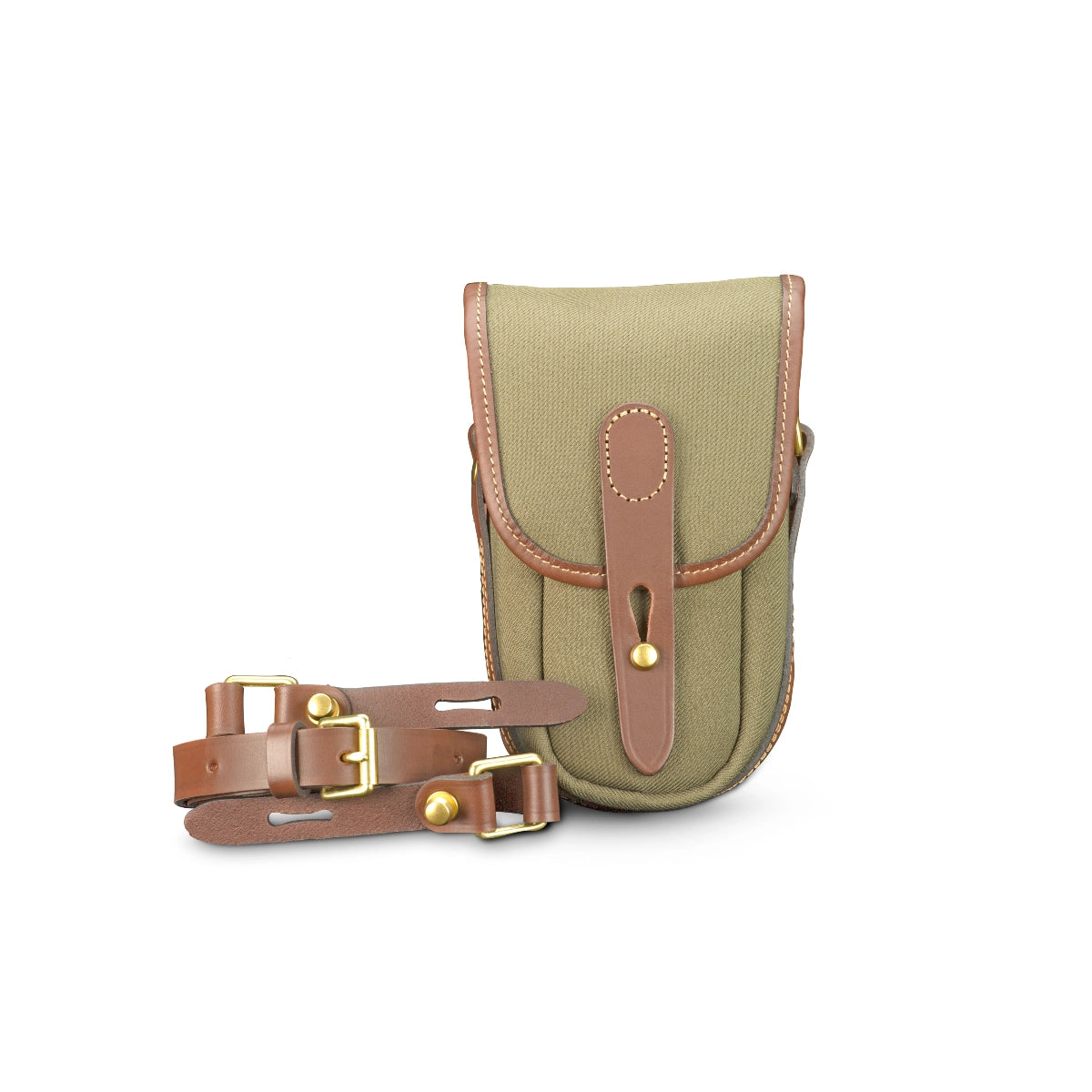 Billingham Ten-16 Sage Fibrenyte/Chocolate front angle with strap
