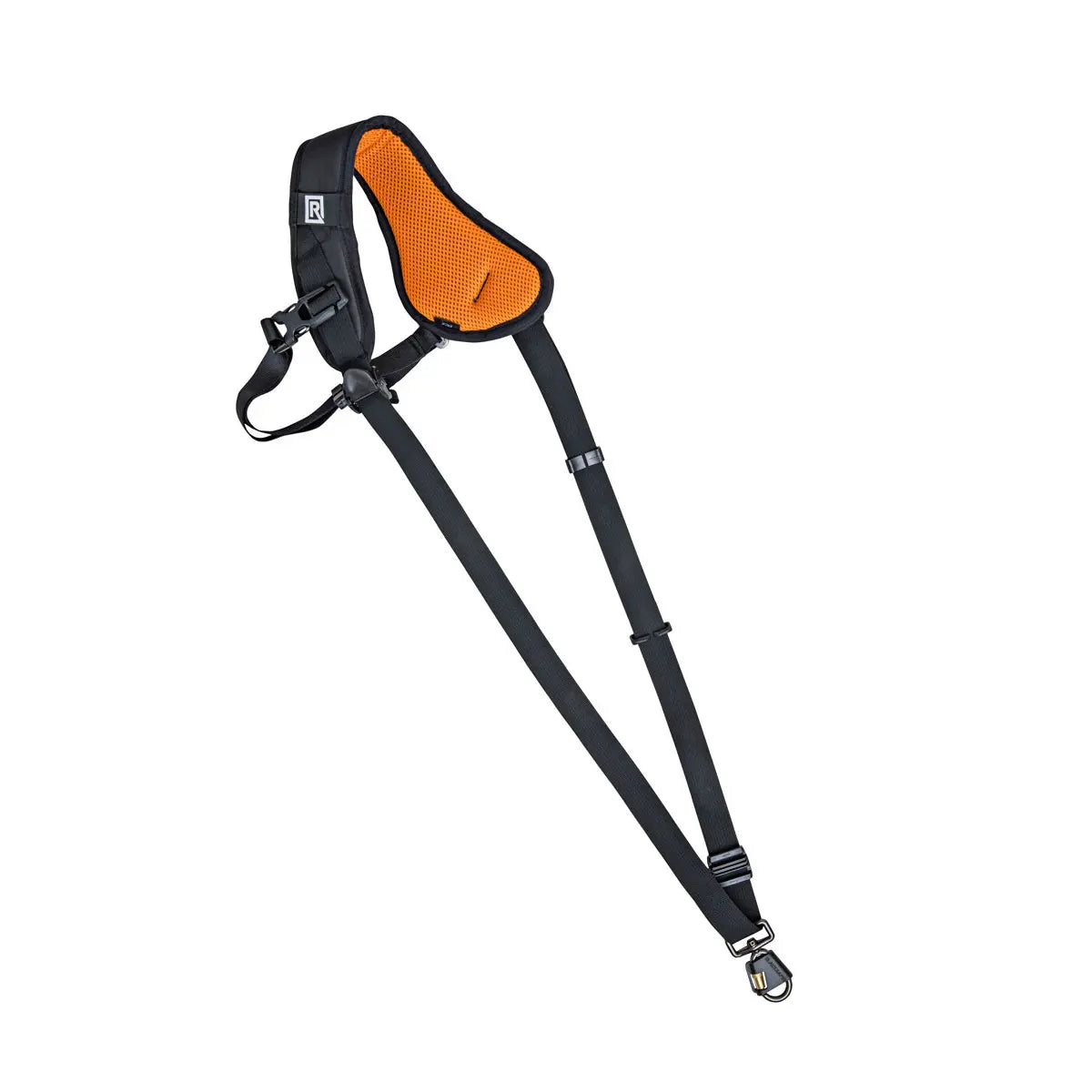 Black and orange sling on a white background