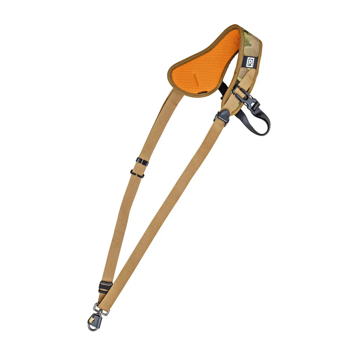 Horse bridle with orange noseband on a white background