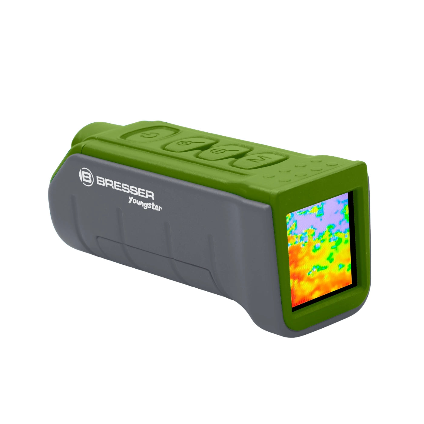 Bresser thermal imaging device with a screen displaying thermal images on a white background