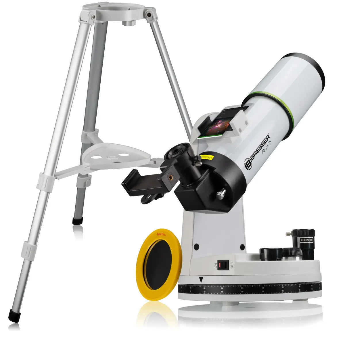 Telescope with a white and black design on a white background