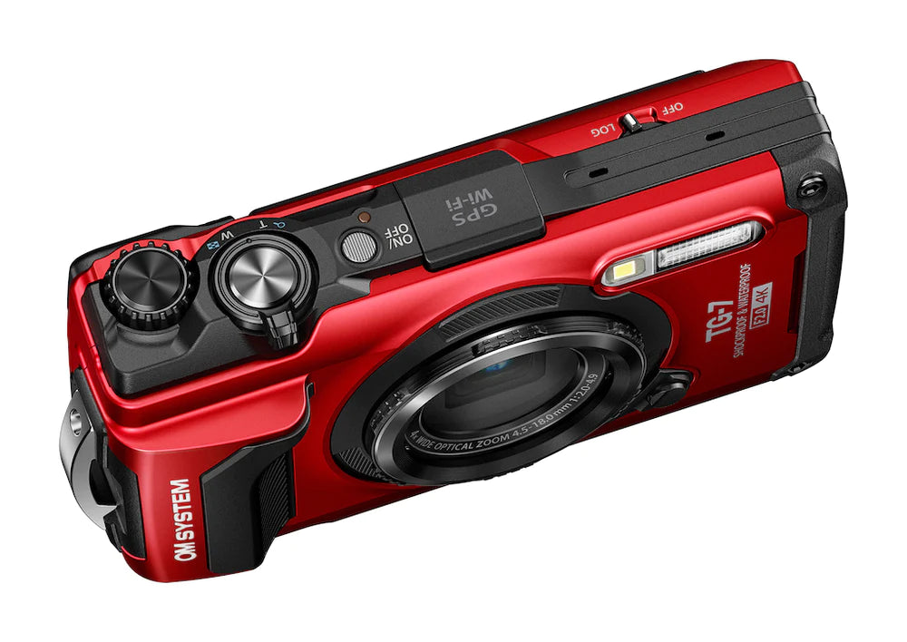 OM System TG-7 Tough Digital Camera - Red with Olympus PT-059 Underwater Housing