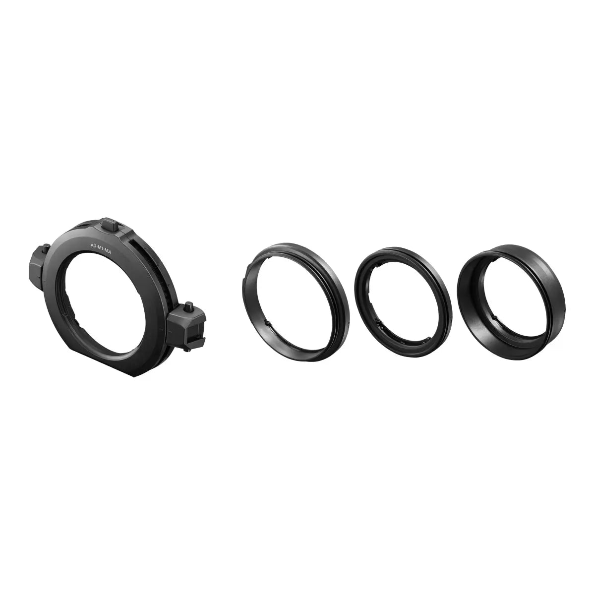 Set of black lens rings on a white background
